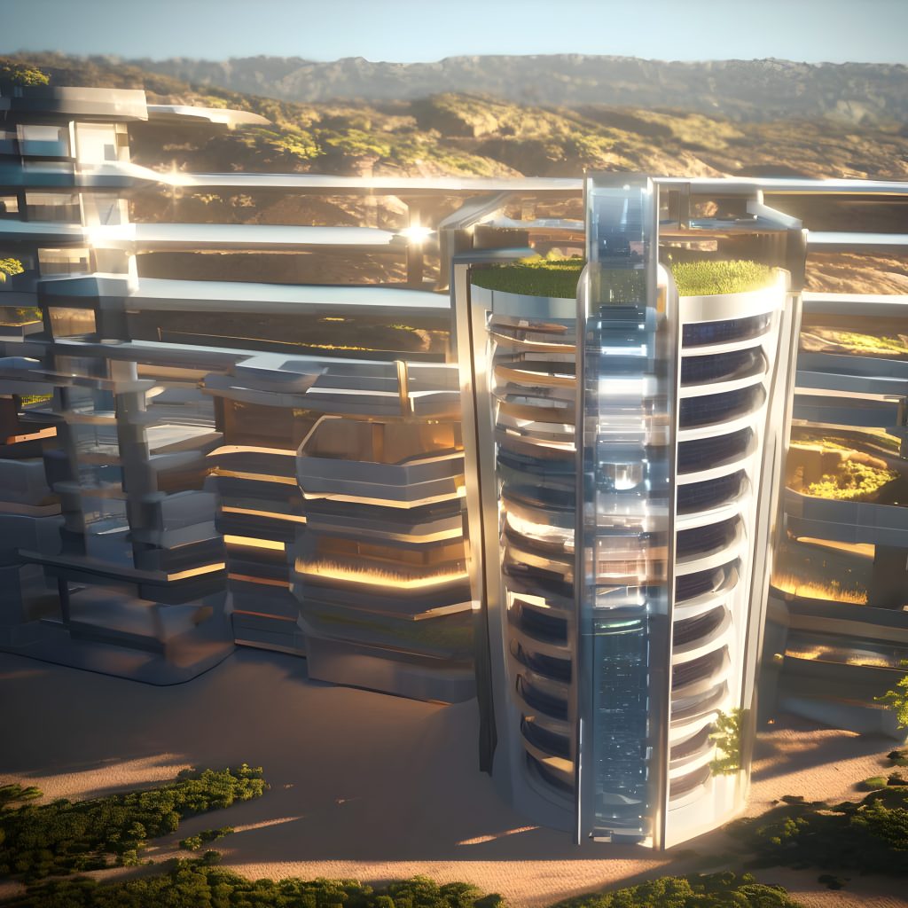 Above-ground structure to draw sunlight deeper underground while also allowing heat to thermally vent out and allow cooler air to drift down into the larger structure underground.